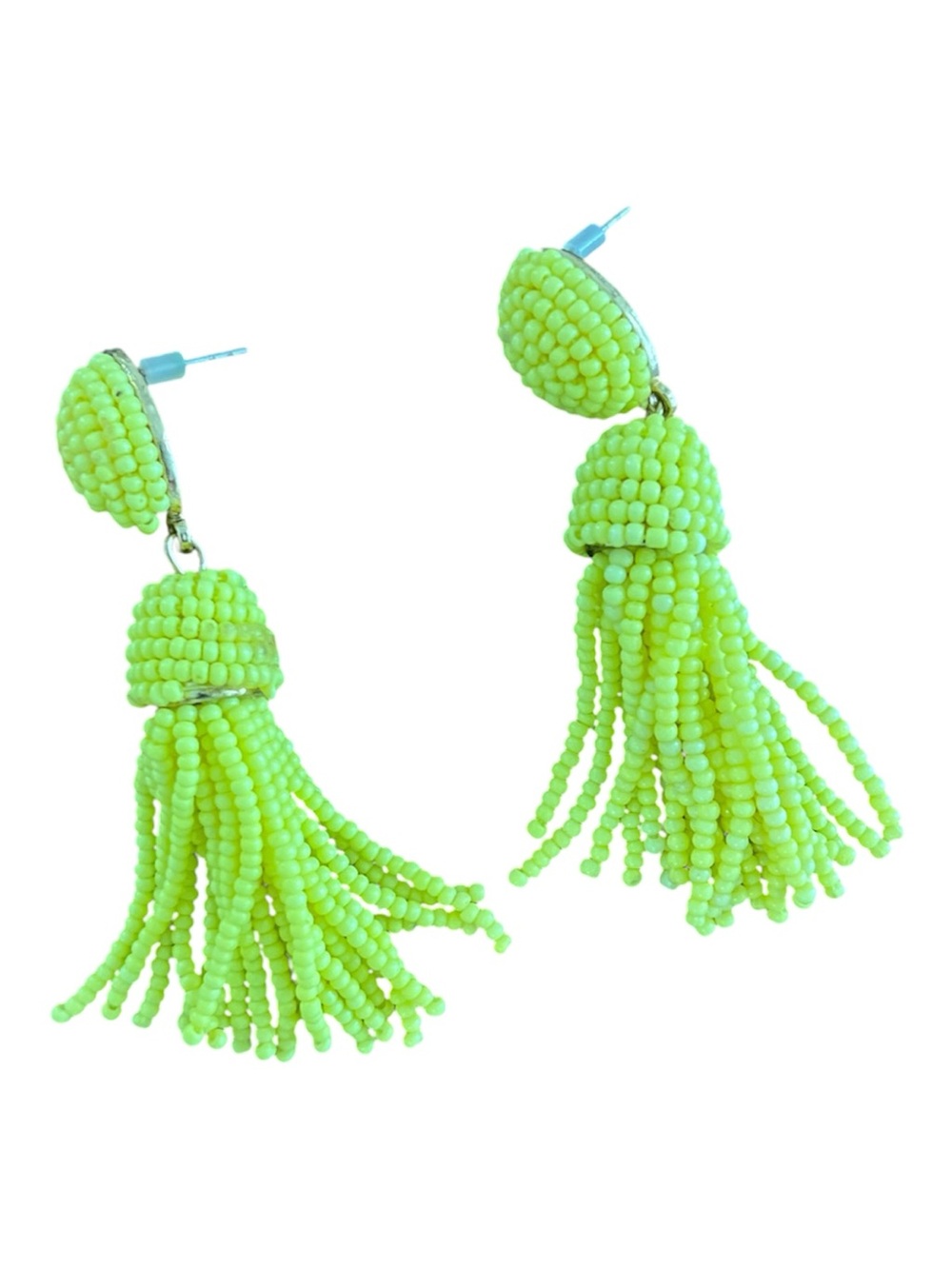 Neon Yellow Beaded Tassel Drop Earrings - Bold Statement